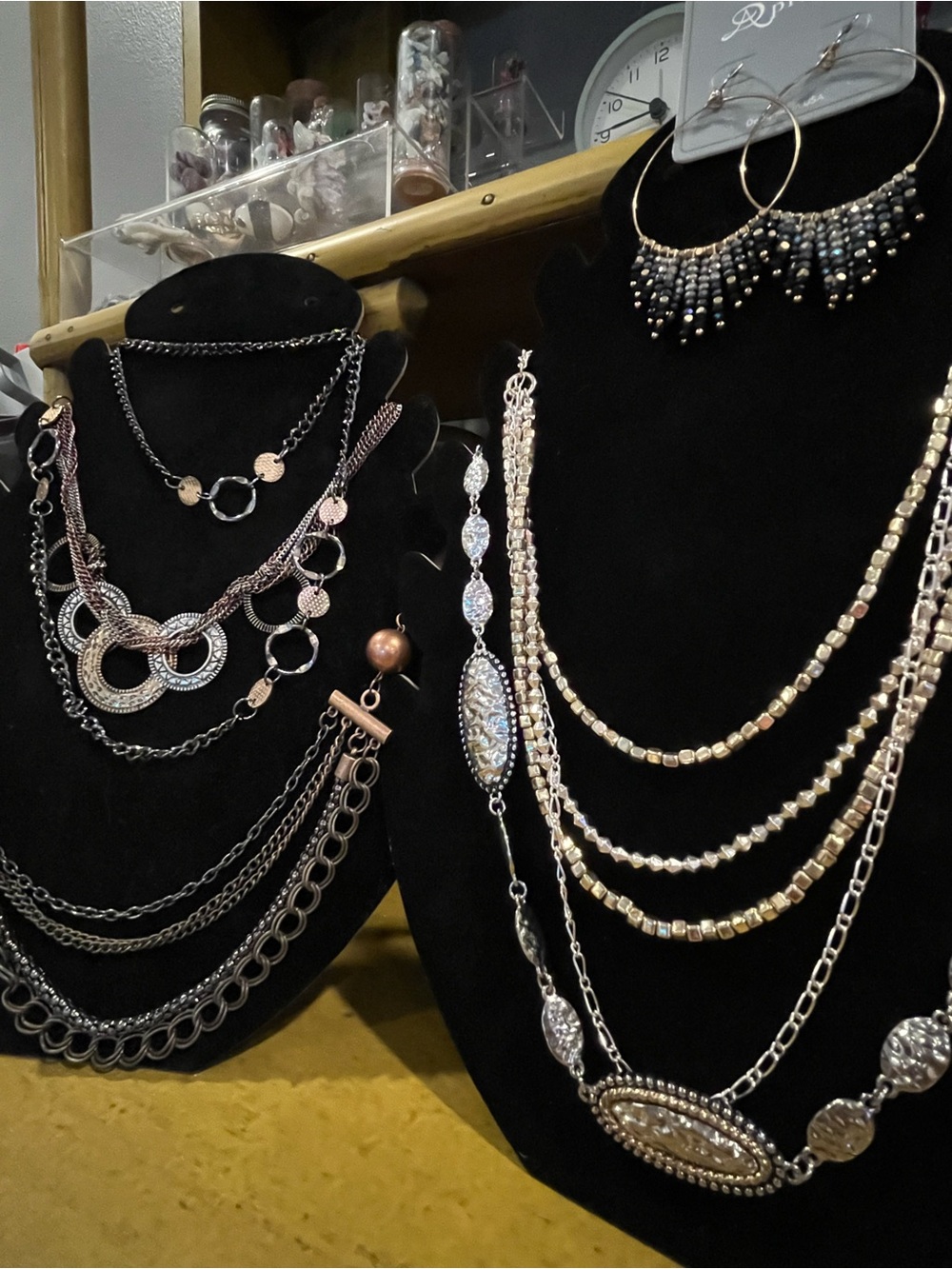 6 Mixed-Metal Layered Estate Necklace and Earring Set - Gold and Silver